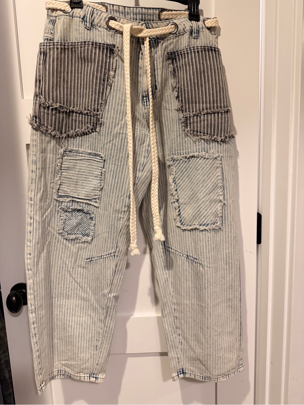 Oli & Hali Distressed Patchwork Cord Drawstring Pants - Light Blue
